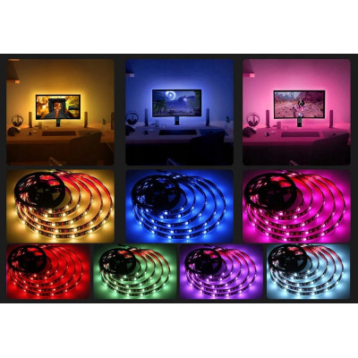 Taśma LED RGB USB podświetlenie TV BLUETOOTH 5M regulacja jasności kolorowa | Led-rgb.pl