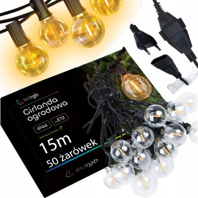 Girlanda Ogrodowa Świetlna 15M 50X LED żarówki E12 wodoszczelna wytrzymała | Led-rgb.pl