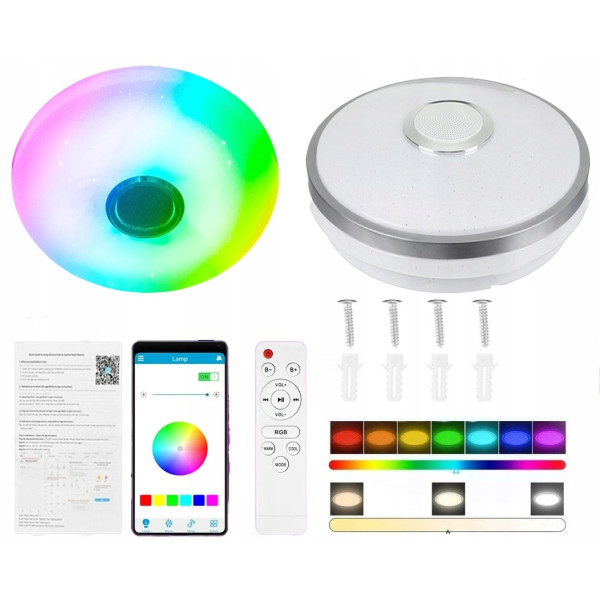 Plafon okrągły Lampa Sufitowa RGB+WW+NW+CW Aplikacja Pilot Głośnik Muzyka