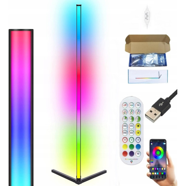 Lampa podłogowa stojąca narożna RGB 90 LED PILOT APKA 155cm Efekt Tęczy 3D