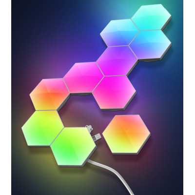 Lampa Hexagon x8 plaster miodu RGB USB PILOT APLIKACJA ZESTAW TIMER MUZYKA | Led-rgb.pl