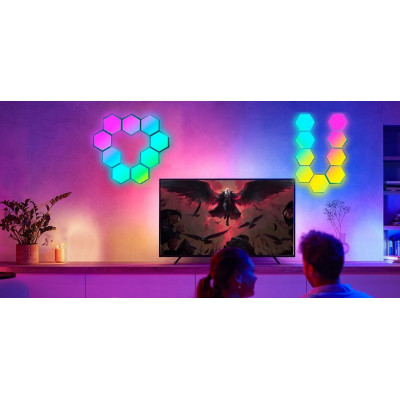 Lampa Hexagon x10 plaster miodu RGB USB PILOT APLIKACJA ZESTAW TIMER MUZYKA | Led-rgb.pl