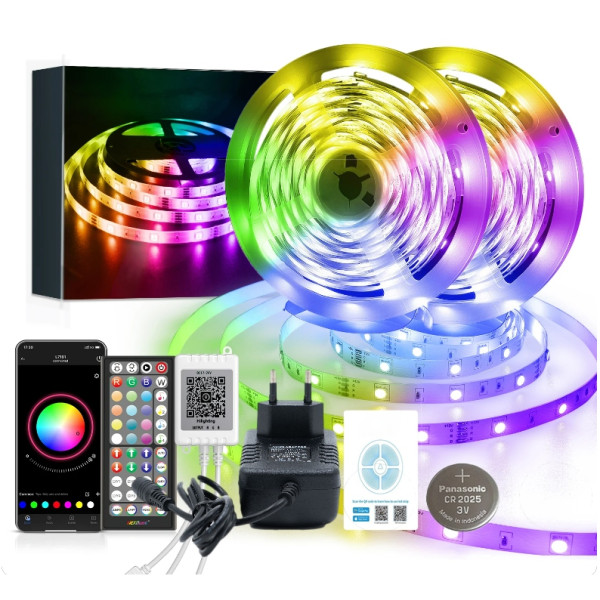 Taśma LED 20M RGB 5050 PILOT APLIKACJA Bluetooth MUZYKA ZESTAW 12V 30LED/m