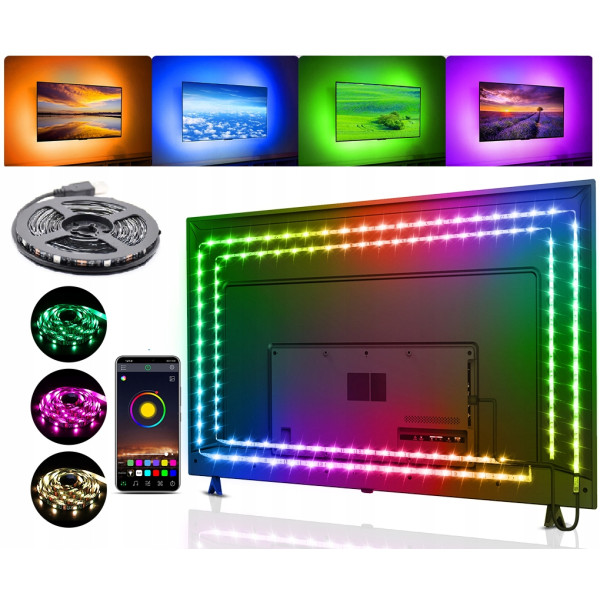 Taśma LED RGB 4m USB TV BLUETOOTH APLIKACJA KOLOROWA GLOWLED PAMIĘC KOLORU