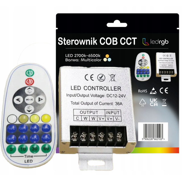 Sterownik/ściemniacz do TAŚM LED COB CCT +Pilot 36A DC 12V/24V do 360W