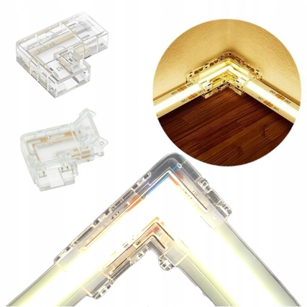 Złączka kątowa do taśm COB CCT LED 10mm łącznik 90° klikana szybki montaż