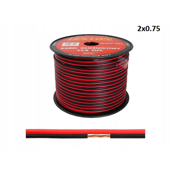 KABEL GŁOŚNIKOWY LUB LED PRZEWÓD 2X0.75 CCA CZARNO-CZERWONY 2 PIN ROLKA 1M