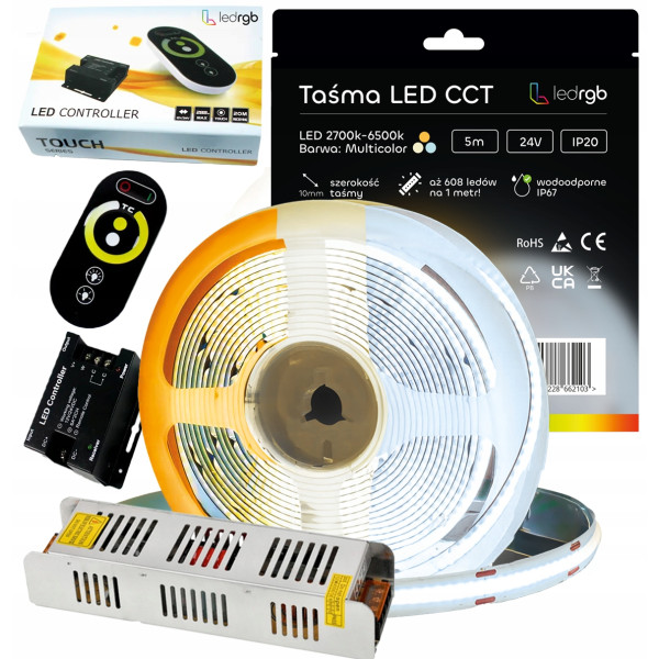 Zestaw Taśma LED Neon COB 24V 5m CCT 2700-6500 BIAŁA CIEPŁA NEUTRALNA ZIMNA