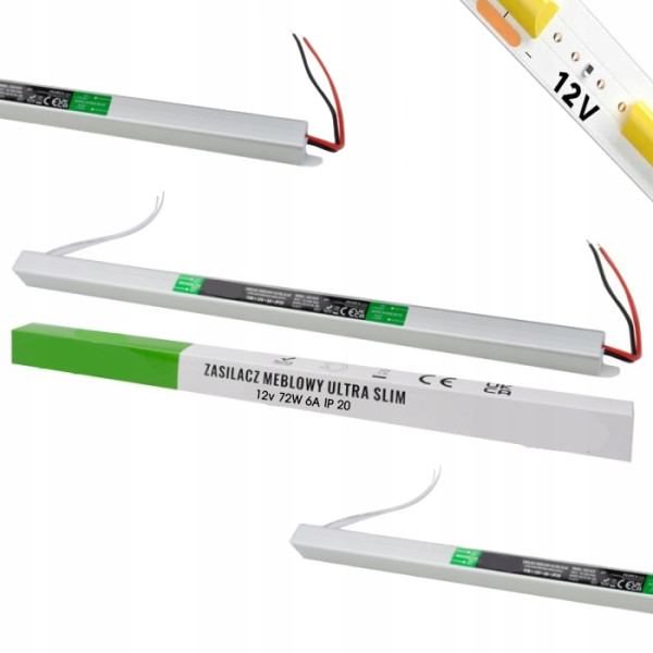 Zasilacz montażowy 12V 6A 72W do LED modułowy IP20 transformator ULTRA SLIM