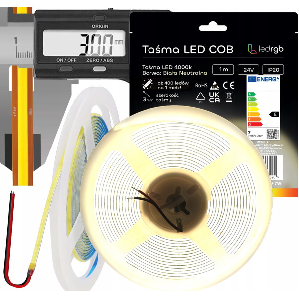 Taśma LED Neon COB 24V 1m 400 diod 4000K BIAŁA NEUTRALNA ULTRA CIENKA 3MM