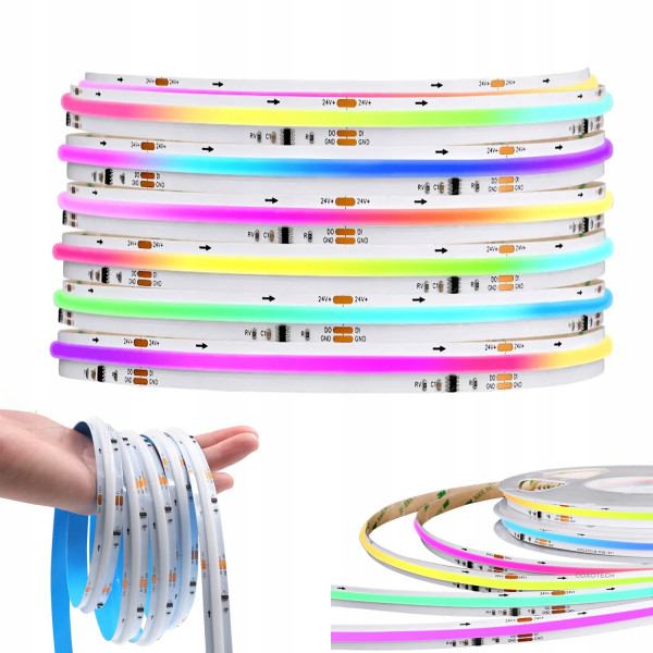 TAŚMA LED 5M COB NEON RGB IC 576/m WS2811 EFEKT TĘCZY CIĄGŁA LINIA 24V