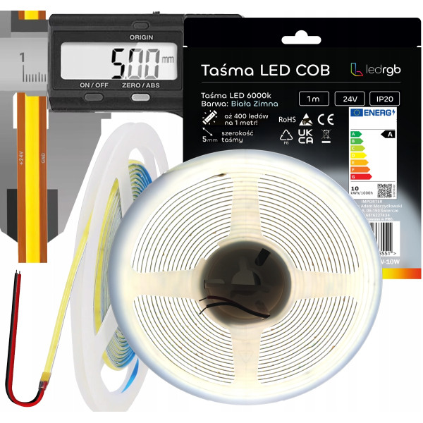 Taśma LED Neon COB 24V 1m 400 diod 6000K BIAŁA ZIMNA CIENKA 5MM JASNA