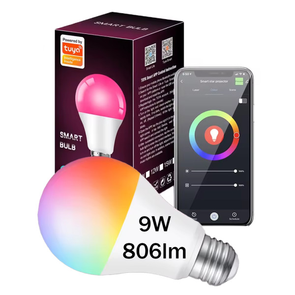 Żarówka LED E27 RGB+W2700-6500 biała WiFi TUYA SMART Inteligentna Aplikacja