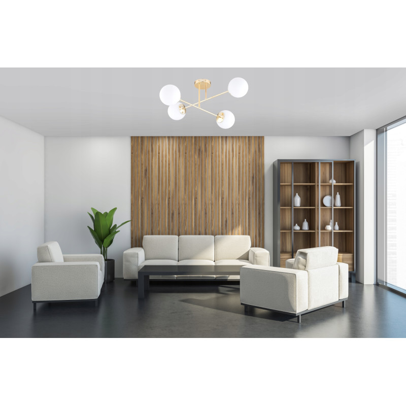 Złota Lampa Wisząca Sufitowa Żyrandol Białe Kule LED E27 Markowa ELEGANCE