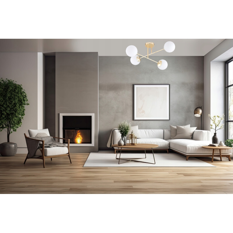 Złota Lampa Wisząca Sufitowa Żyrandol Białe Kule LED E27 Markowa ELEGANCE