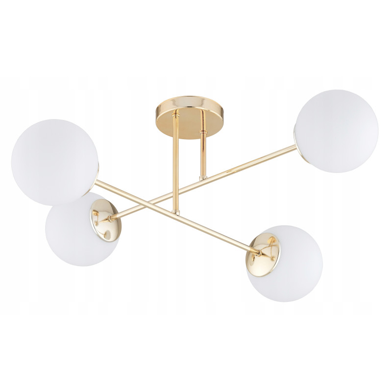 Złota Lampa Wisząca Sufitowa Żyrandol Białe Kule LED E27 Markowa ELEGANCE