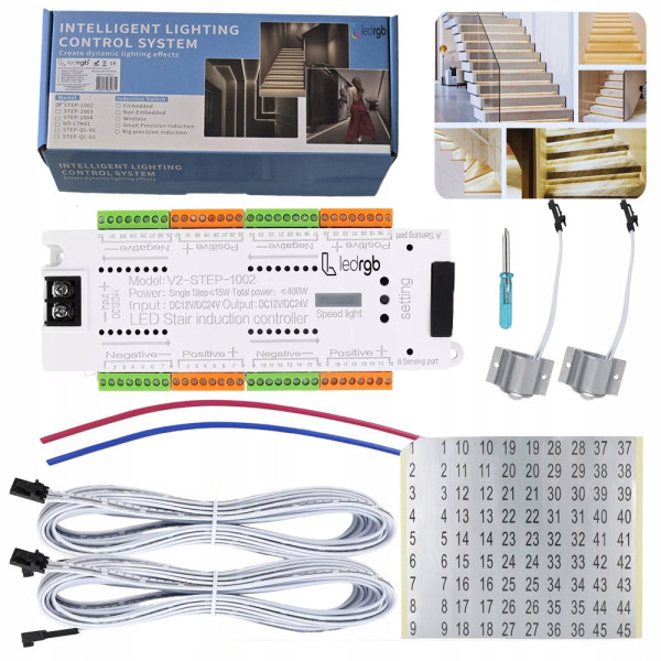 Sterownik Schodowy 32 kanały 12-24V DC 500W 2x Czujka ruchu Pir MAX 15W/m