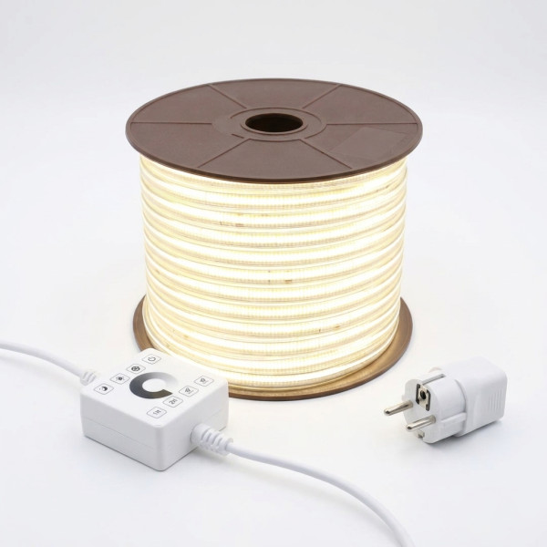 ZESTAW TAŚMA LED COB 10m 230V BIAŁA NEUTRALNA 4000K 10CM CIĘCIE PILOT STER