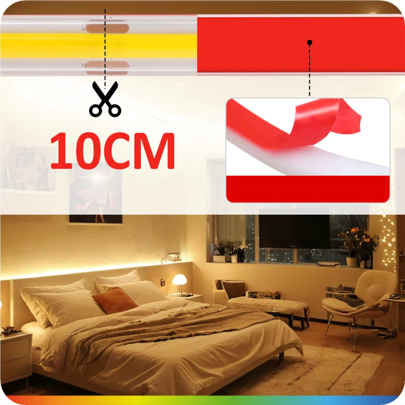 ZESTAW TAŚMA LED COB 20m 230V BIAŁA CIEPŁA 3000K CIĘTA CO 10CM IP67 KLEJ