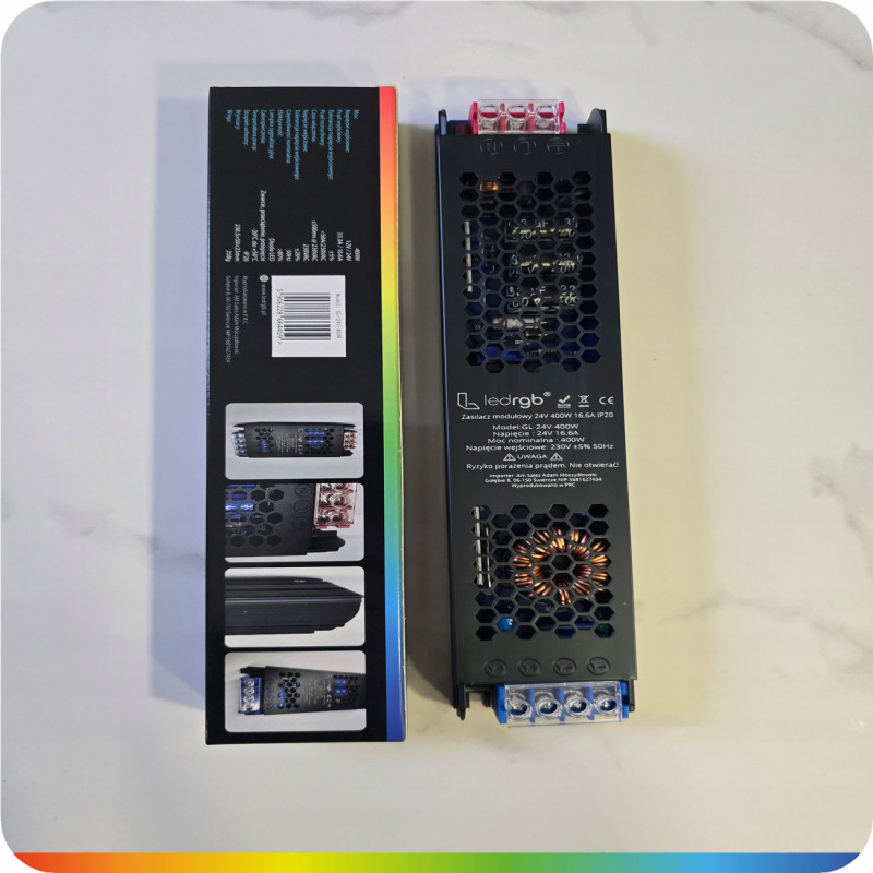 Zasilacz montażowy 24V 16.6A 400W PREMIUM do LED modułowy AC DC SLIM MOCNY