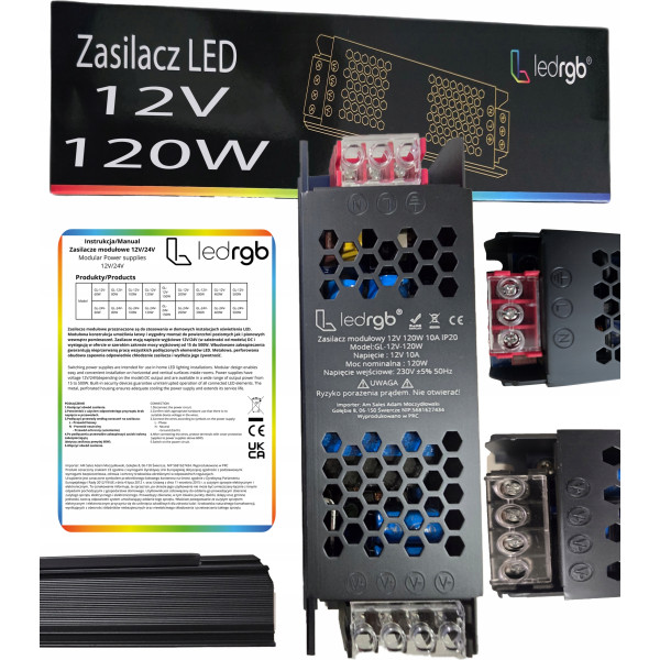 Zasilacz montażowy 12V 10A 120W PREMIUM do LED modułowy AC DC SLIM MOCNY