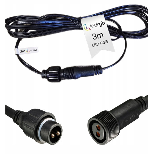 Przedłużacz łącznik kabel do girland łańcuchów świetlnych LED 3m z wtyczką