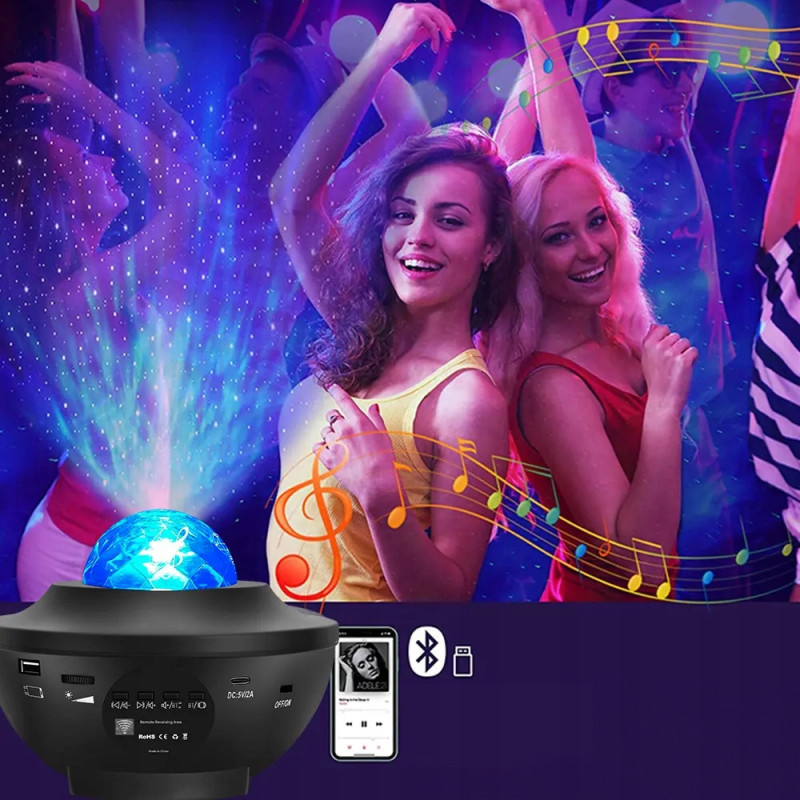 PROJEKTOR GWIAZD Dla Dzieci Rzutnik Nieba Lampka Nocna Głośnik BLUETOOTH
