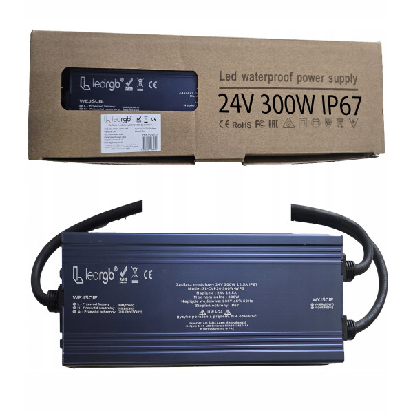 Zasilacz montażowy 24V 12.5A 300W PREMIUM do LED modułowy WODOODPORNY IP 67