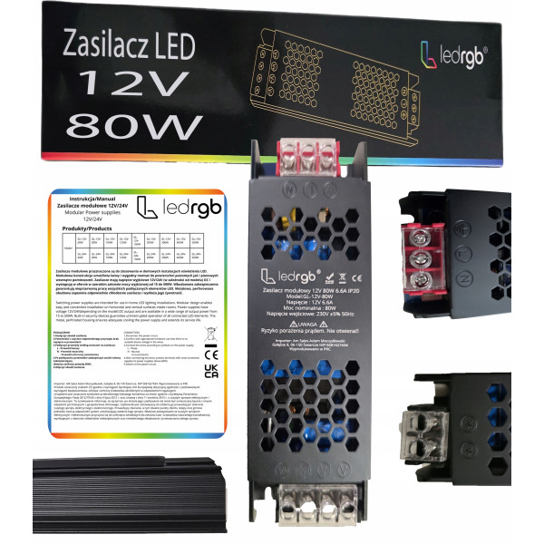 Zasilacz montażowy 12V 6.6A 80W PREMIUM do LED modułowy AC DC SLIM MOCNY
