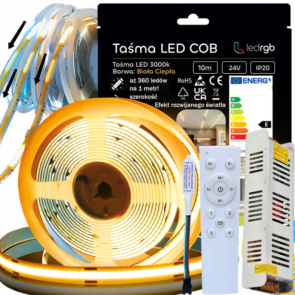 ZESTAW TAŚMA LED 10m (2x5) BIAŁA 3000K CYFROWA PŁYWAJĄCA PILOT ZASILACZ 24V