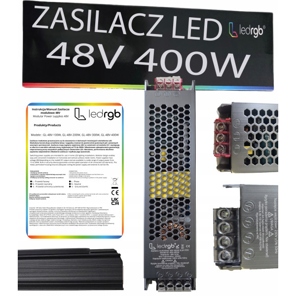 Zasilacz montażowy 48V 8.3A 400W PREMIUM do LED modułowy AC DC SLIM MOCNY